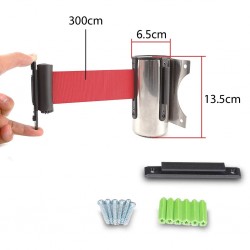 Dispozitiv de delimitare cromat, cu montare pe perete,  cu bandă retractabilă - 300 cm.